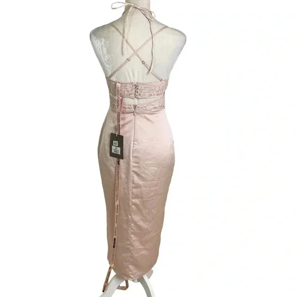 House of CB Lace Cutout Body Con Dress in Crystal Pale Pink Size S NWT - Picture 8 of 15